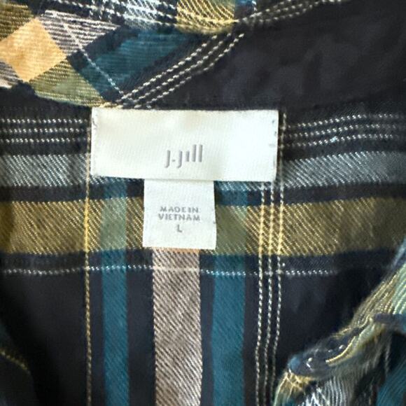 J. Jill Womens Button Up Plaid Top Large Cotton Modal Mother of Pearl Buttons - Picture 3 of 9
